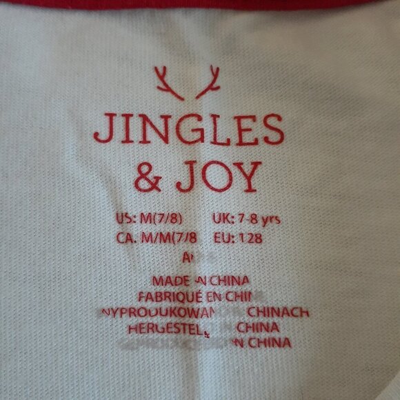 Jingles & Joy Girl's Size M (7/8) White Red Sequin Deer Christmas Pajama Set - Picture 5 of 9
